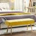 Long Bench Bedroom Bed End Stool Bed Benches Yellow Tufted Velvet With Gold Legs