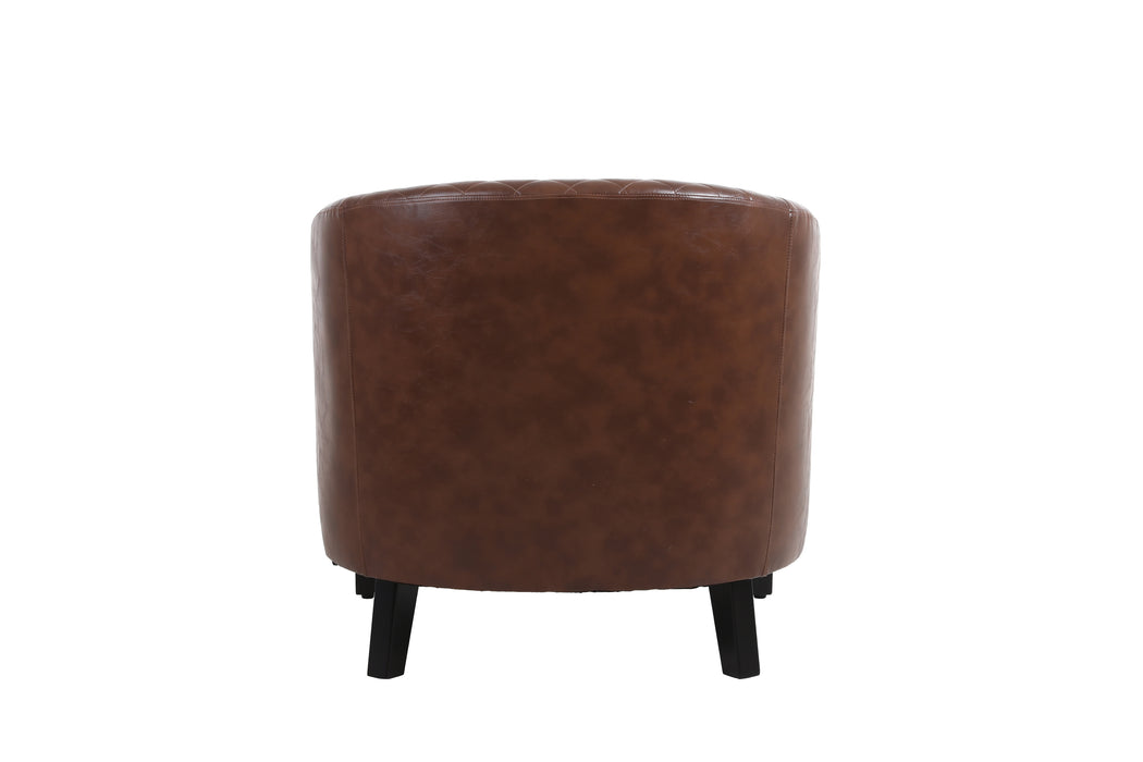 Accent Barrel chair living room chair with nailheads and solid wood legs Brown pu leather lowrysfurniturestore