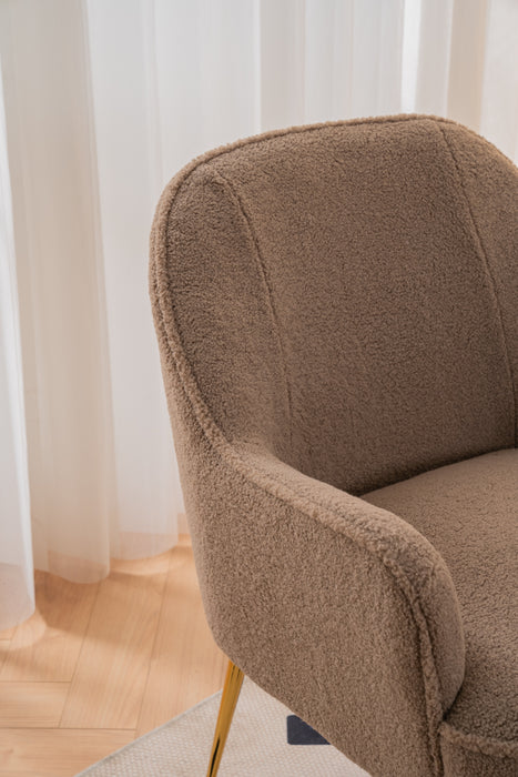 Modern Soft Teddy fabric Brown Ergonomics Accent Chair Living Room Chair Bedroom Chair Home Chair With Gold Legs And Adjustable Legs For Indoor Home