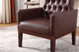 PU Leather Accent Chair, Upholstered Lounge Sofa Armchair, Comfortable Armchair with Wooden Legs in Log Color, Modern Button Reading Chair for Bedroom Living Room, Dark Brown