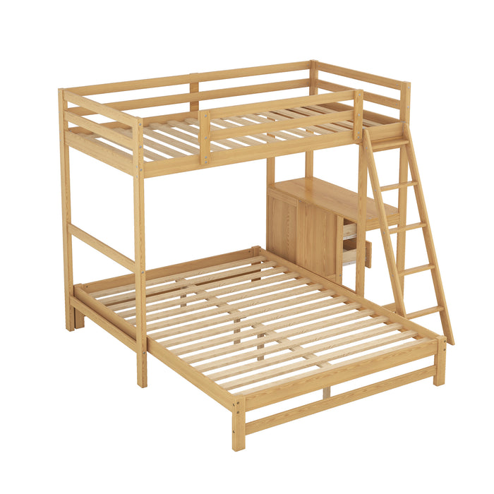 Natural Twin over Full Bunk Bed with Built-in Desk and Three Drawers lowrysfurniturestore