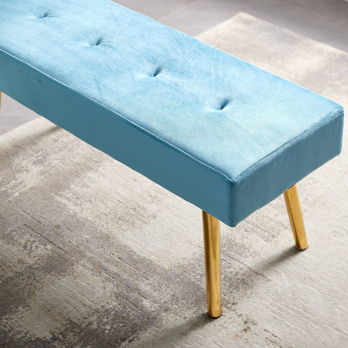 Long Bench Bedroom Bed End Stool Bed Benches Blue Tufted Velvet With Gold Legs