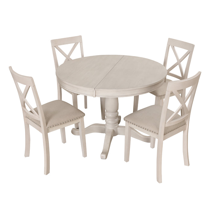 Modern Dining Table Set for 4,Round Table and 4 Kitchen Room Chairs,5 Piece Kitchen Table Set for Dining Room,Dinette,Breakfast Nook,Antique White