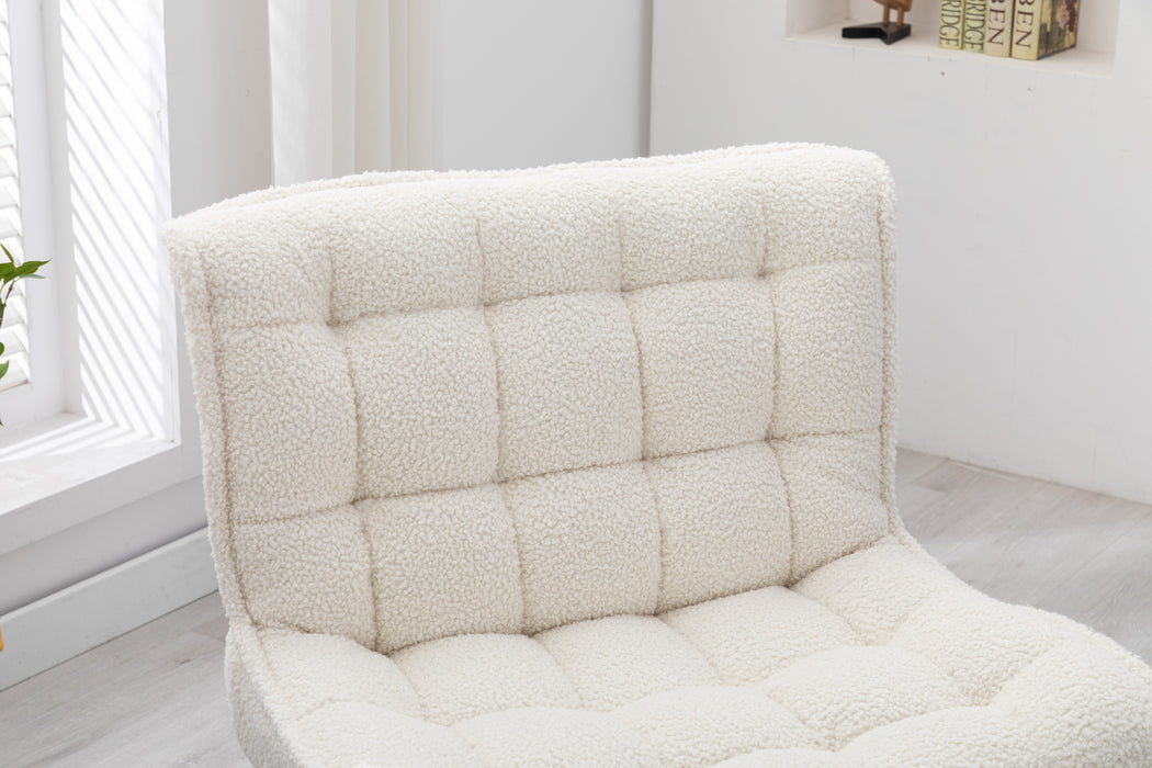 Modern Soft Teddy Fabric Material Large Width Accent Chair Leisure Chair Armchair TV Chair Bedroom Chair With Ottoman Black Legs For Indoor Home And Living Room,White