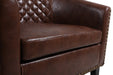 Accent Barrel chair living room chair with nailheads and solid wood legs Brown pu leather lowrysfurniturestore