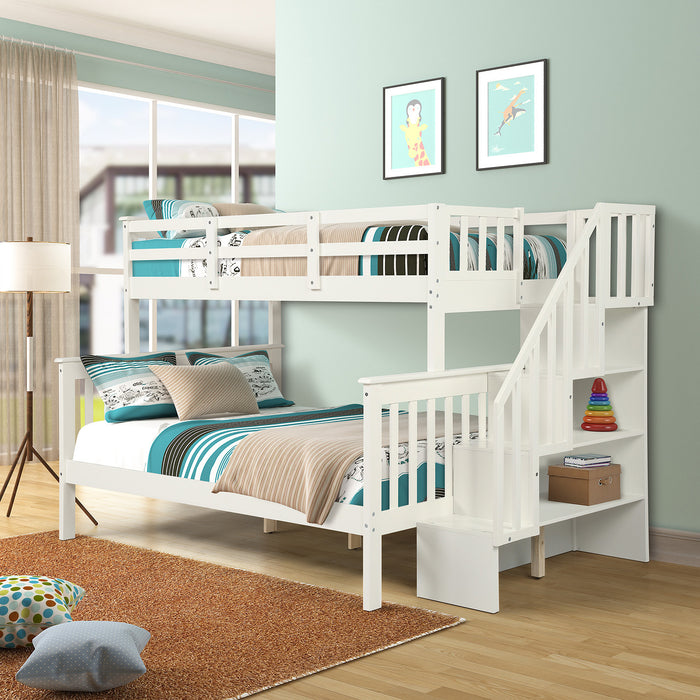 Stairway Twin-Over-Full Bunk Bed with Storage and Guard Rail for Bedroom, White color(OLD SKU :LP000019AAK)