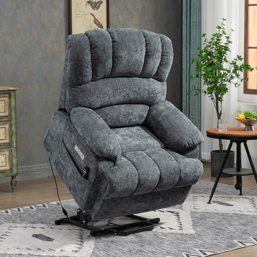Lift Chair Blue Chenille 23" Seat Width and High Back Medium Size Power Lift Recliner with 8-Point Vibration Massage and Lumbar Heating lowrysfurniturestore