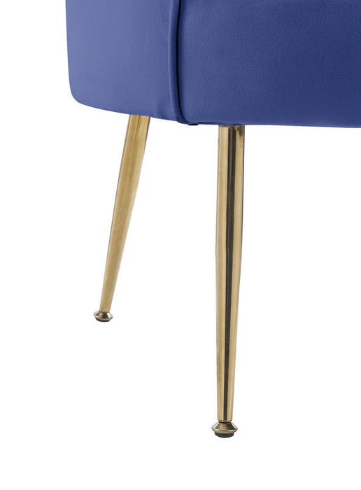 Angelina Blue Velvet Scalloped Back Barrel Accent Chair with Metal Legs | lowrysfurniturestore