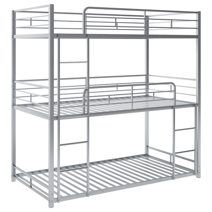 Silver Metal Twin Size Triple Bunk Bed | lowrysfurniturestore
