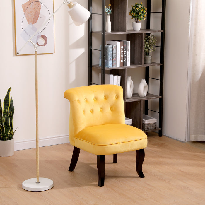Yellow Velvet Accent Chair – Upholstered Single Sofa with Sturdy Wood Frame for Living Room, Home & Office Furniture