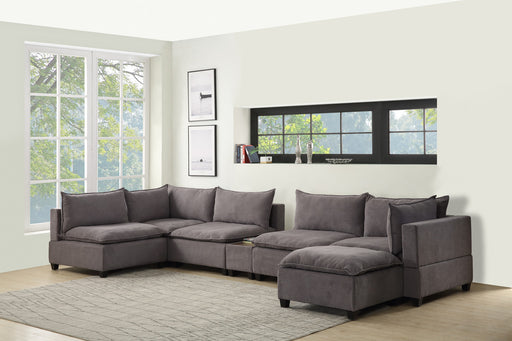 Madison Light Gray Fabric 7-Piece Modular Sectional Sofa Chaise with USB Storage Console Table lowrysfurniturestore