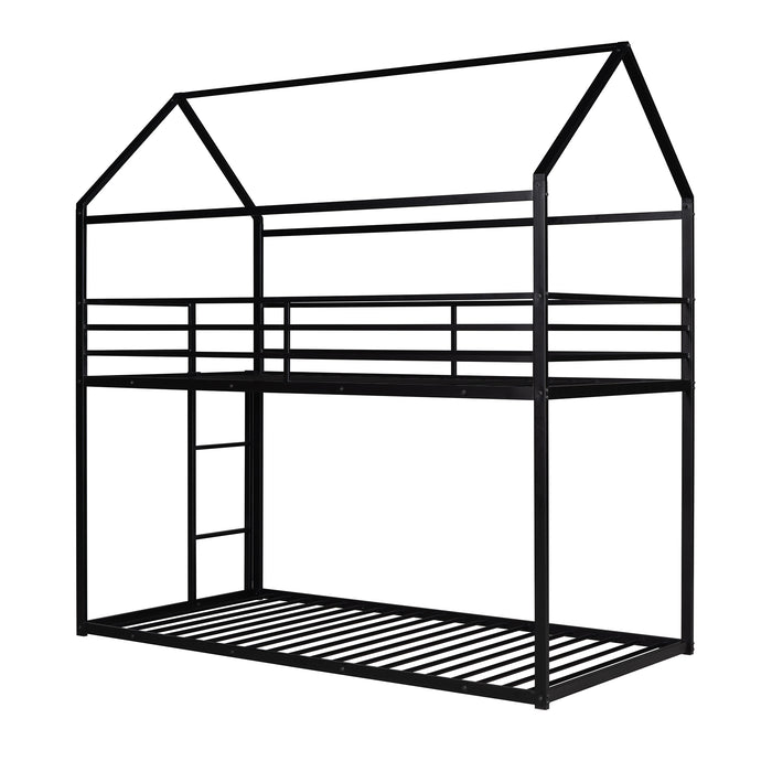 Bunk Beds for Kids Twin over Twin,House Bunk Bed Metal Bed Frame Built-in Ladder,No Box Spring Needed Black