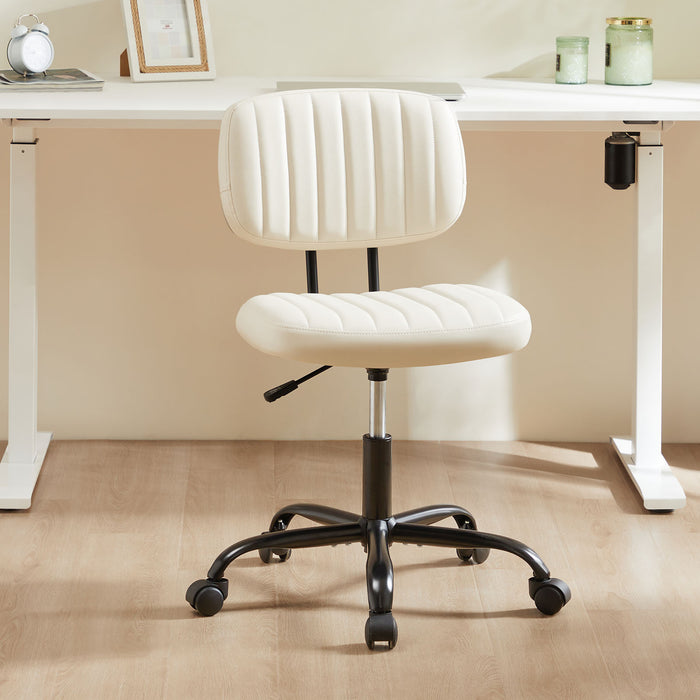 White PU Leather Low Back Task Chair Small Home Office Chair with Wheels | lowrysfurniturestore