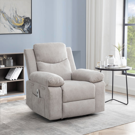 Beige Power Recliner Chair with Adjustable Massage and Heat lowrysfurniturestore