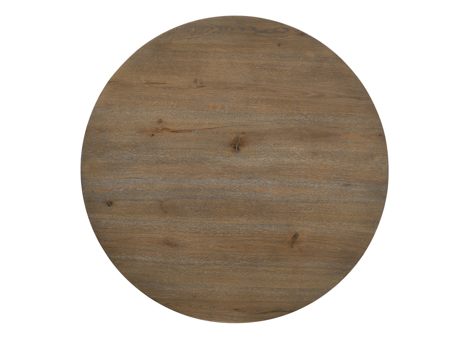 Brutus Vintage Walnut 47" Wide Contemporary Round Dining Table with Wheat Colored Base | lowrysfurniturestore
