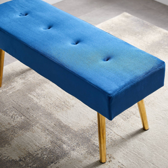 Long Bench Bedroom Bed End Stool Bed Benches Dark Blue Tufted Velvet With Gold Legs