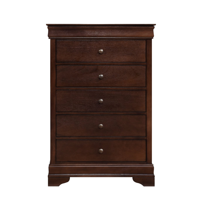 Louis Philippe Style 1pc Chest of Drawers Brown Cherry Finish Okume Veneer Bedroom Furniture