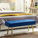 Long Bench Bedroom Bed End Stool Bed Benches Dark Blue Tufted Velvet With Gold Legs | lowrysfurniturestore