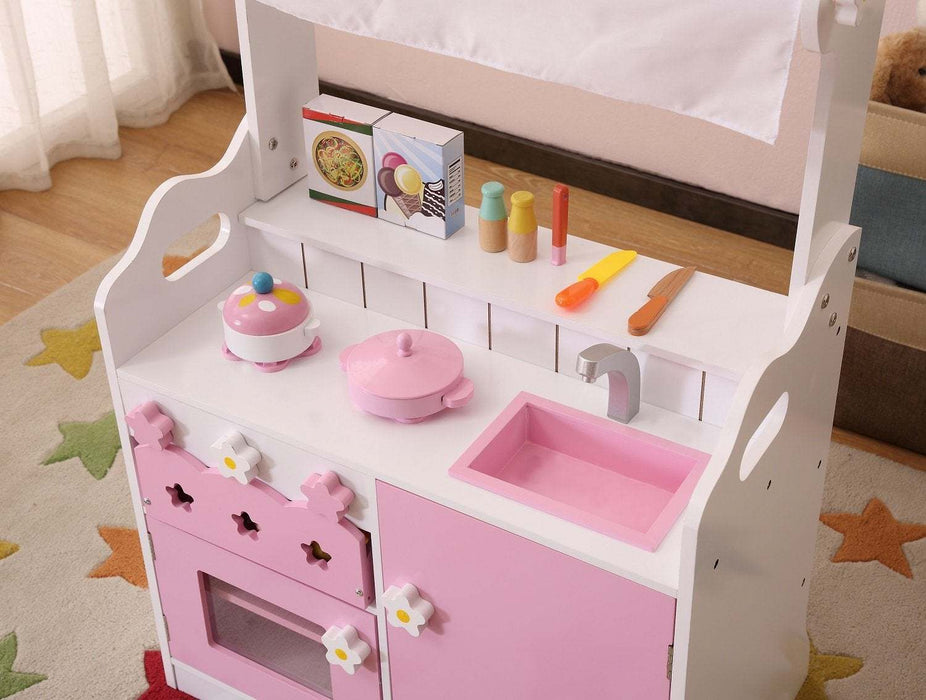 Kids Funnel 2 In 1 Pink Pretend Kitchen and Market Stal | lowrysfurniturestore