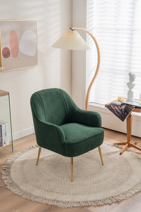 Modern Soft Green Teddy fabric White Ergonomics Accent Chair Living Room Chair Bedroom Chair Home Chair With Gold Legs And Adjustable Legs For Indoor Home