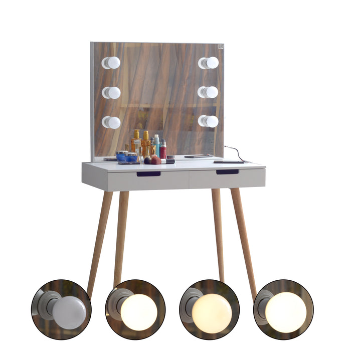 Wooden Vanity Table Makeup Dressing Desk with LED Light,White