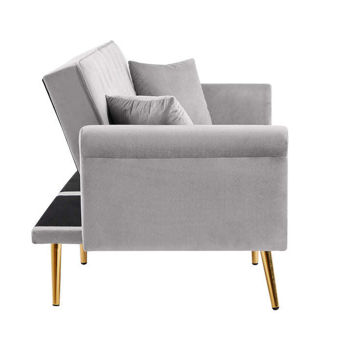 Modern Velvet Tufted Sofa Couch with 2 Pillows and Nailhead Trim, Loveseat Sofa Futon Sofa Bed with Metal Legs for Living Room.