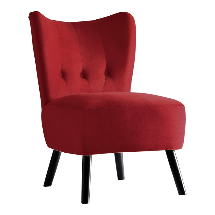 Unique Style Red Velvet Covering Accent Chair Button-Tufted Back Brown Finish Wood Legs Modern Home Furniture | lowrysfurniturestore