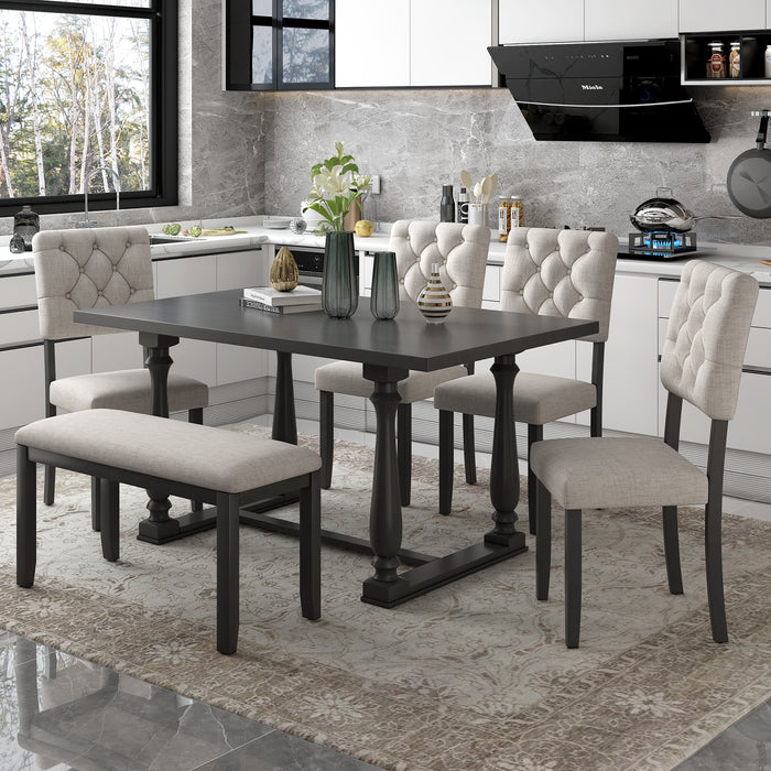 6-Piece Dining Table and Chair Set with Special-shaped Legs and Foam-covered Seat Backs&Cushions for Dining Room (Gary)