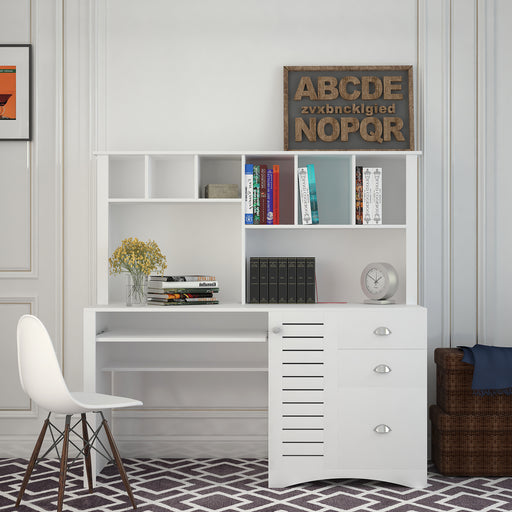 Home Office Computer Desk with Hutch, Antiqued White finish | lowrysfurniturestore