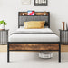 Twin Platform Black Bed Frame Storage Headboard with Charging Station lowrysfurniturestore