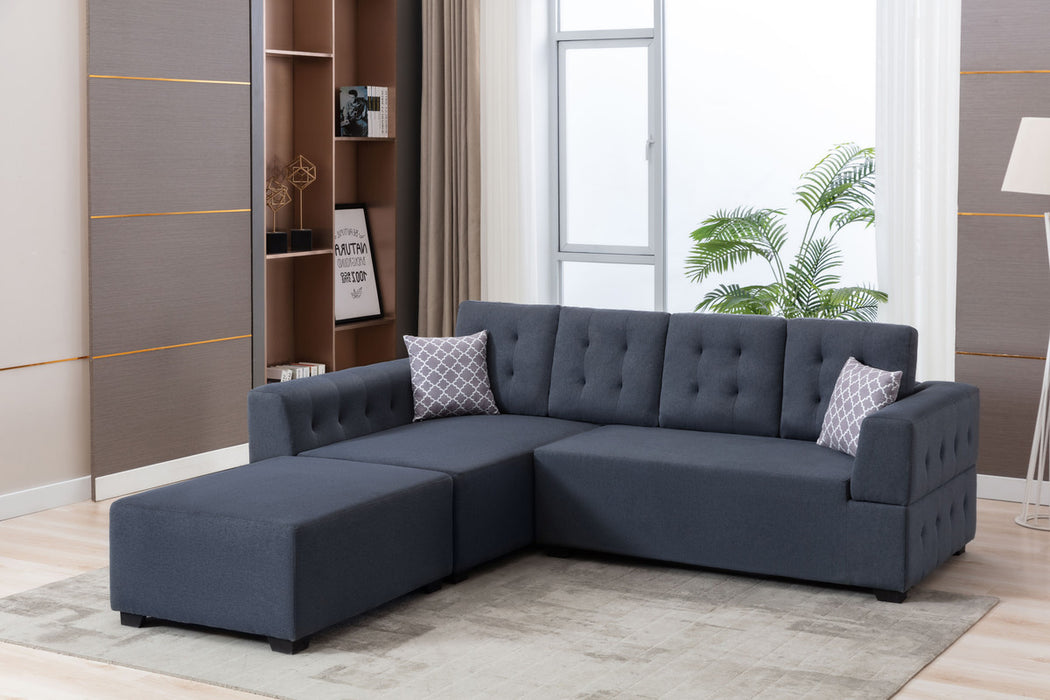 Ordell Dark Gray Linen Fabric Sectional Sofa with Left Facing Chaise Ottoman and Pillows | lowrysfurniturestore