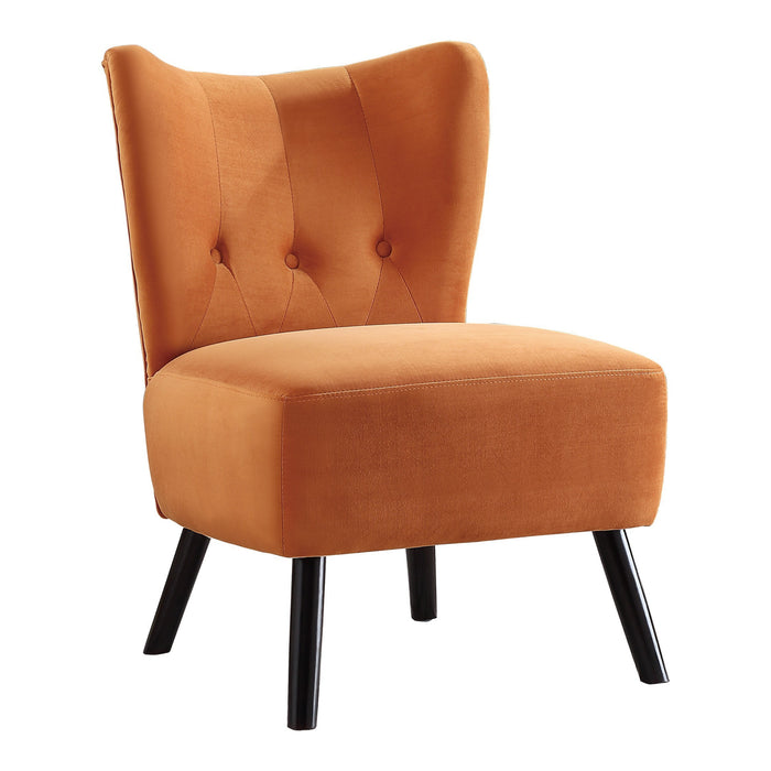 Unique Style Orange Velvet Covering Accent Chair Button-Tufted Back Brown Finish Wood Legs Modern Home Furniture | lowrysfurniturestore