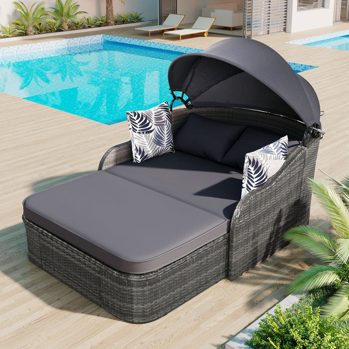 79.9" Gray Outdoor Sunbed with Adjustable Canopy