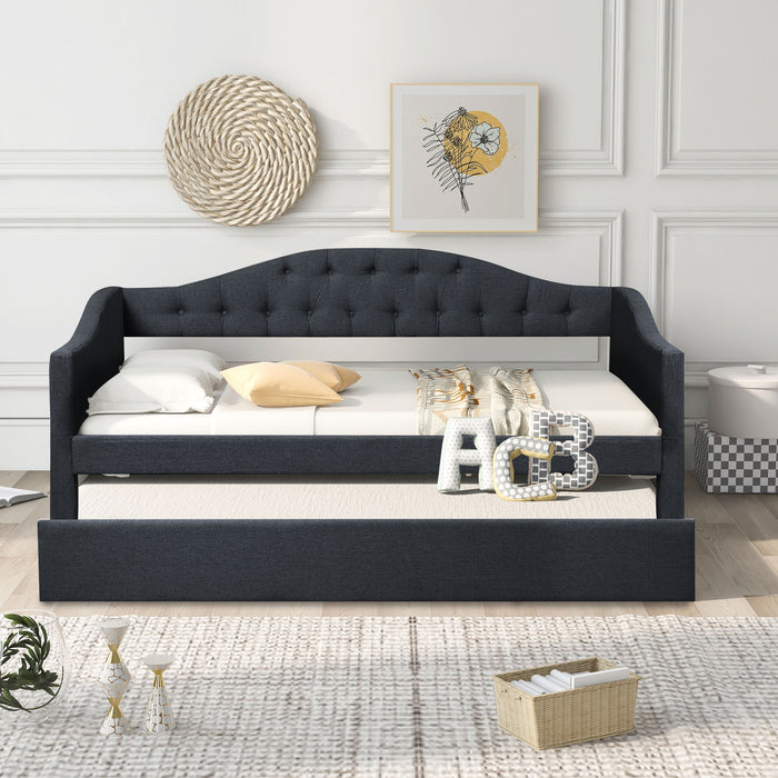 Twin Daybed Upholstered with Trundle, Dark Gray | lowrysfurniturestore
