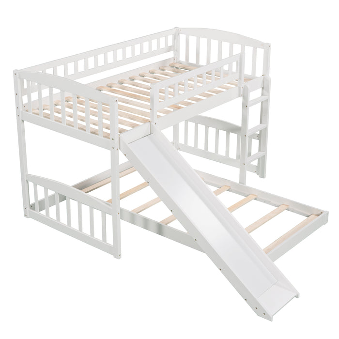 White Twin Over Twin Bunk Bed with Slide and Ladder lowrysfurniturestore