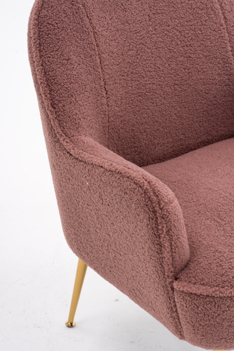 Modern Soft Teddy fabric Red Ergonomics Accent Chair Living Room Chair Bedroom Chair Home Chair With Gold Legs And Adjustable Legs For Indoor Home