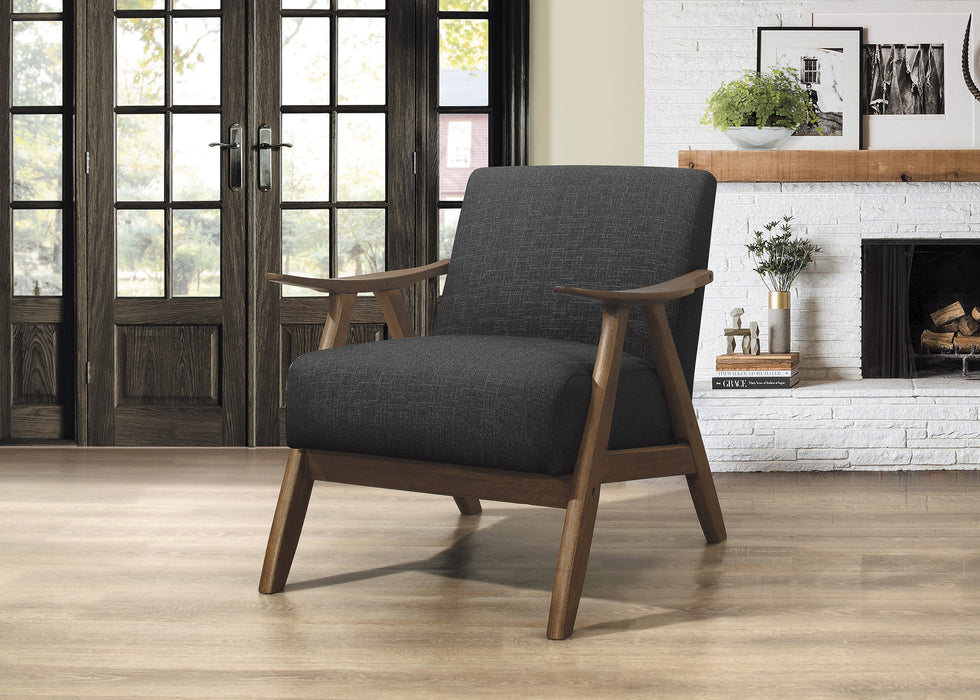 Modern Home Furniture Dark Gray Fabric Upholstered 1pc Accent Chair Cushion Back and Seat Walnut Finish Solid Rubber Wood Furniture