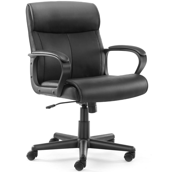Mid Back Office Desk Chair with Padded Armrests PU Leather Home Office Chair | lowrysfurniturestore