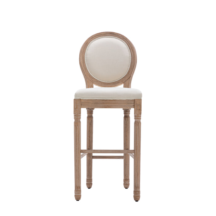 Hengming French Country Wooden Barstools With Upholstered Seating , Beige and Natural ，Set of 2