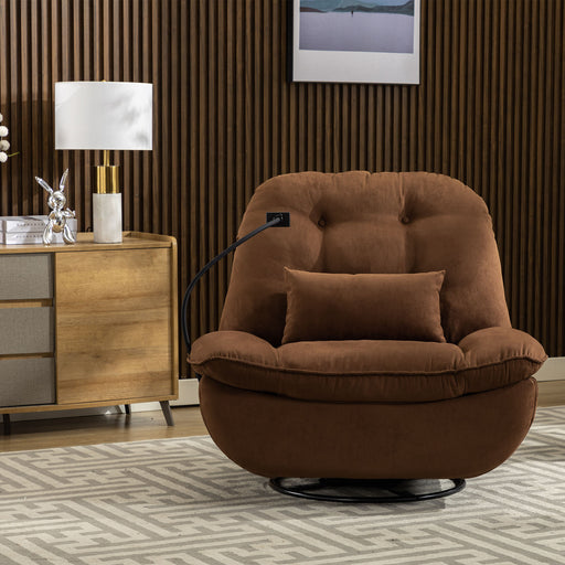Brown Smart Power Swivel Recliner Sofa with USB Charger and Bluetooth Voice Control Gaming and Hidden Arm Storage | lowrysfurniturestore