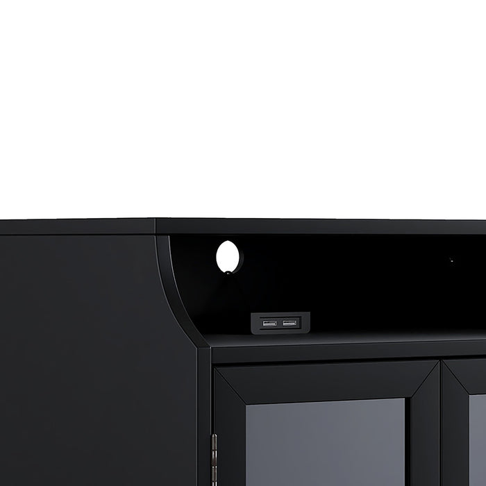 Nightstand with Storage Shelves and Cabinets for Living Room/Bedroom,Glass Door,USB Design,Black