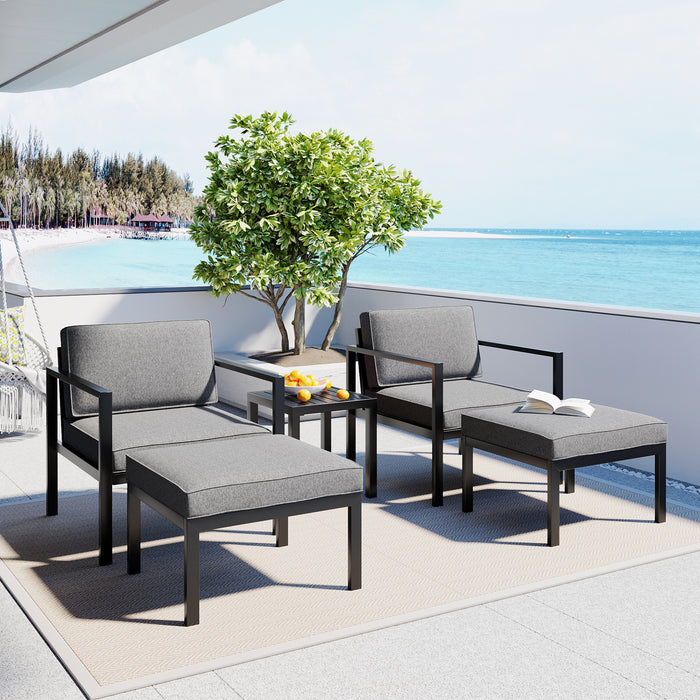 5 pc Gray Aluminum Alloy Outdoor Conversation Set Sofa Set with Coffee Table and Stools