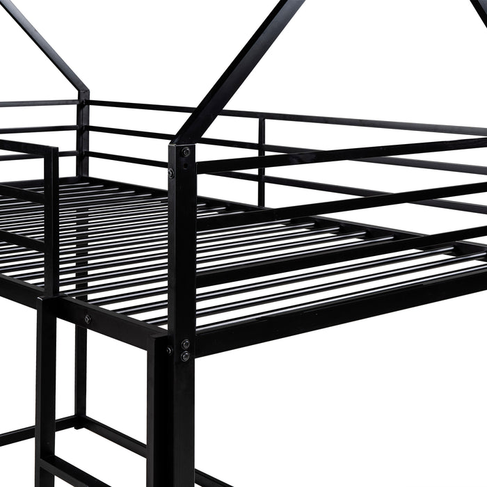 Black Twin over Twin House Bunk Bed with Built-in Ladder lowrysfurniturestore