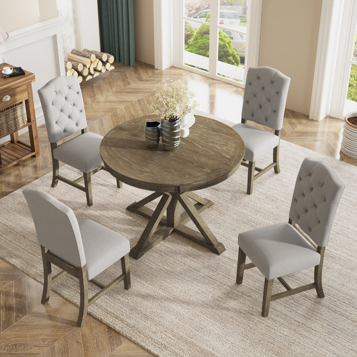 Functional Furniture Retro Style Dining Table Set with Extendable Table and 4 Upholstered Chairs for Dining Room and Living Room(Natural Wood Wash) | lowrysfurniturestore