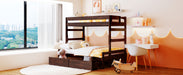 Twin over Full Wood Bunk Bed with 2 Drawers, Espresso