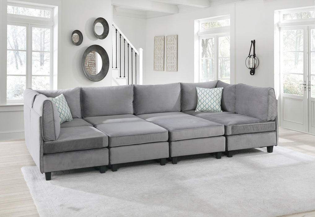 Simona Gray Velvet 8Pc Modular Sectional Sofa | lowrysfurniturestore