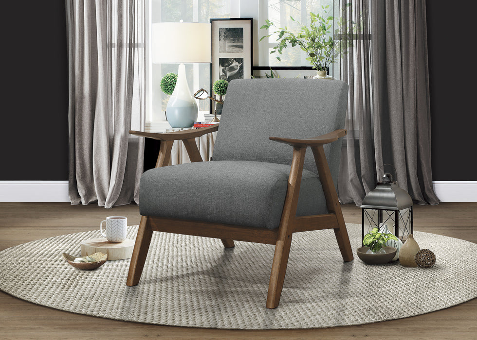 Modern Home Furniture Gray Fabric Upholstered 1pc Accent Chair Walnut Finish Wood Cushion Back and Seat Furniture