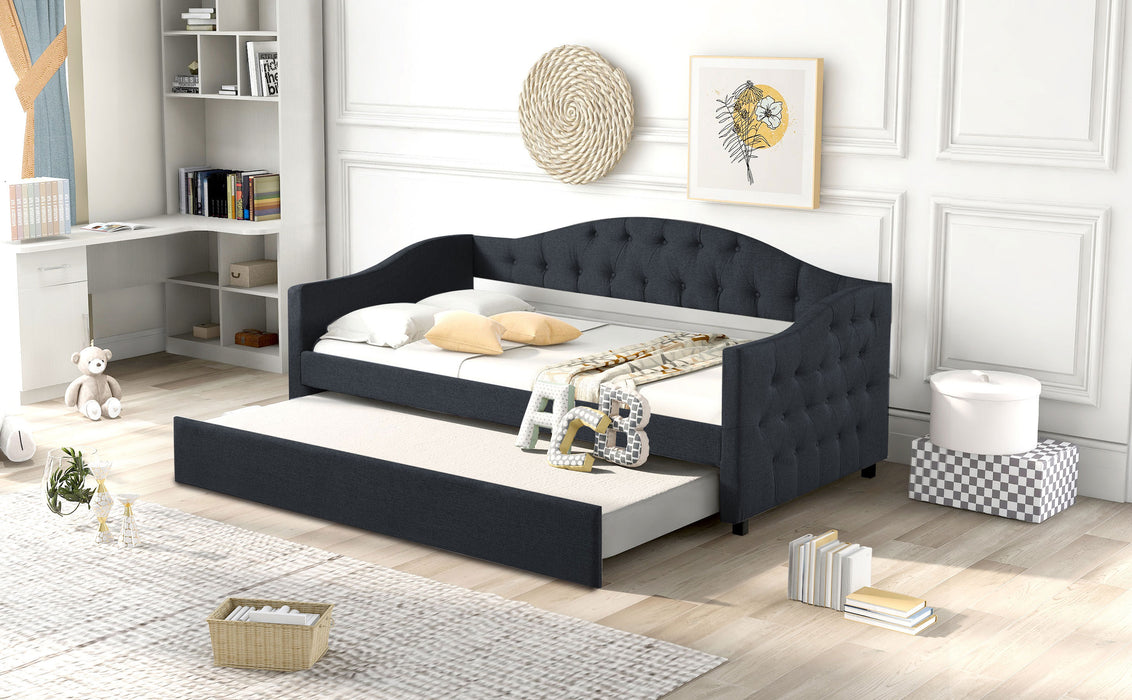 Twin Daybed Upholstered with Trundle, Dark Gray | lowrysfurniturestore