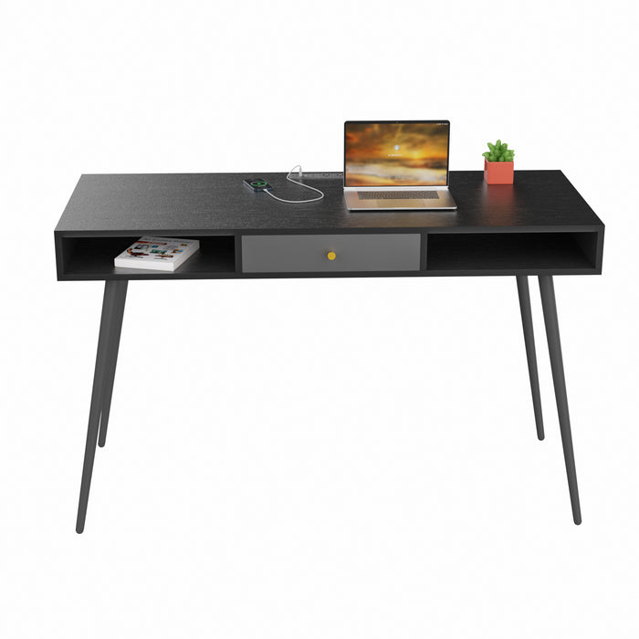 Mid Century Desk with USB Ports and Power Outlet Black | lowrysfurniturestore