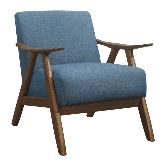 Modern Home Furniture Blue Fabric Upholstered 1pc Accent Chair Cushion Back and Seat Walnut Finish Solid Rubber Wood Furniture